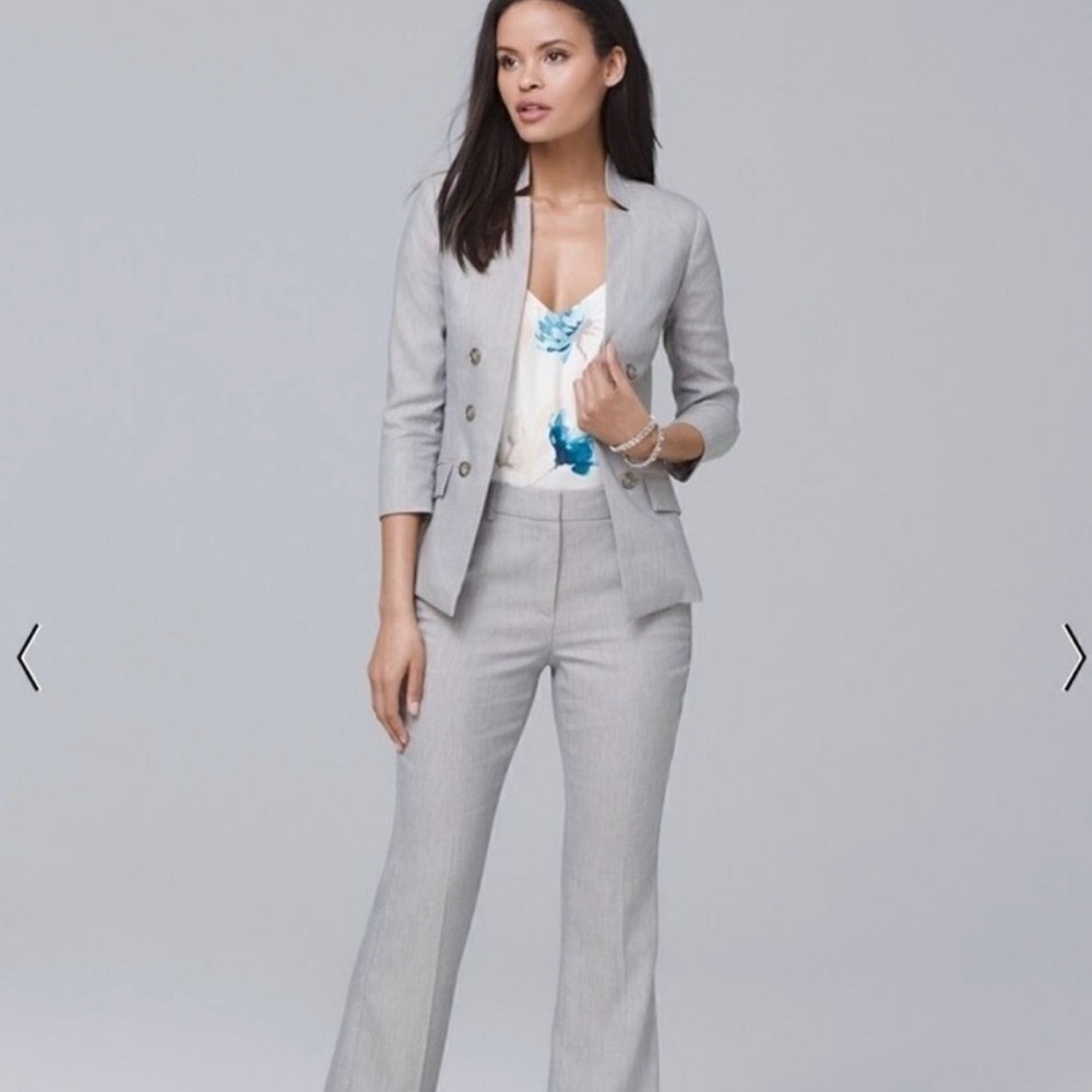 WHBM NEWGrayLinen Blend Double Breasted Professional BlazerW/Flare Slacks 2Piece